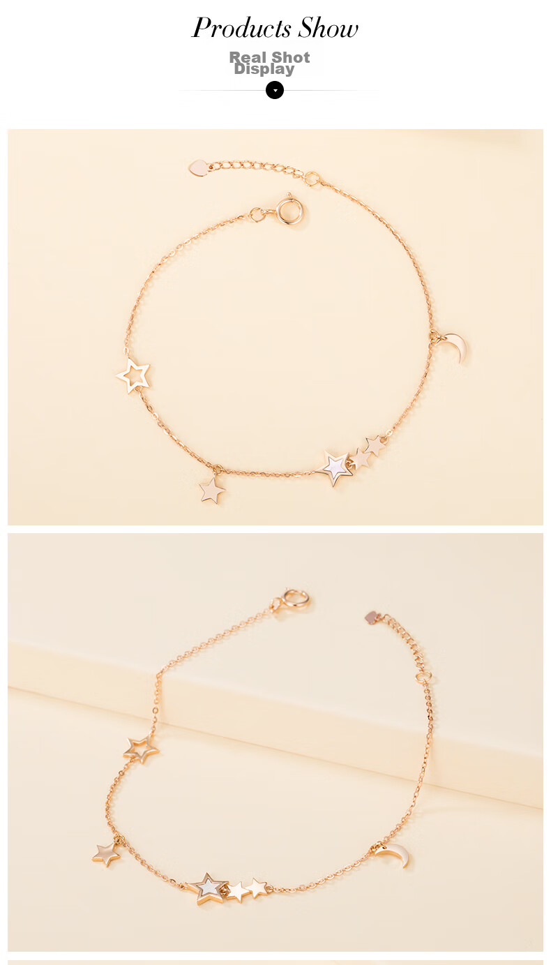 Grace Girl Star And Moon Bracelet for Women, Rose Gold Simple Jewelry, Anniversary Birthday Gift for Girlfriend 7