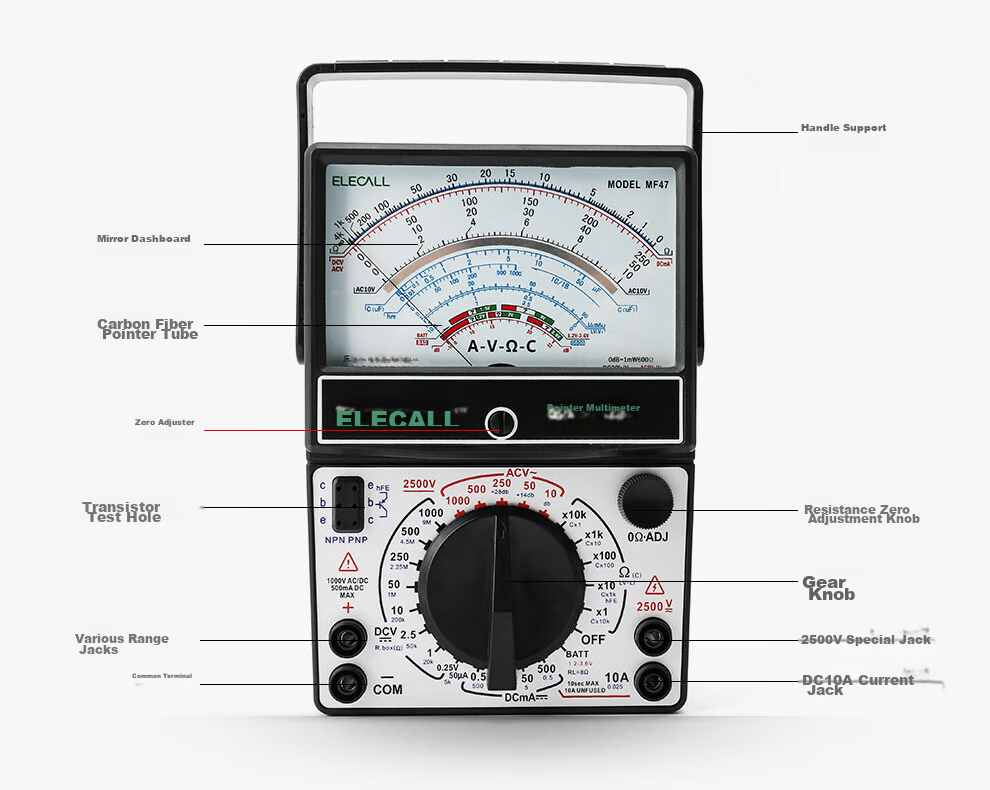 ELECALL Pointer Multimeter Mechanical Meter Internal Magnetic Multi-Circuit Protection Electrician Household High-Precision MF47+ with Case 5