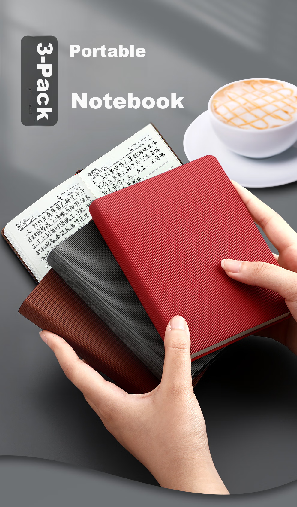 Jiaranheng 3-Pack Portable Small Notebooks, B6 Size, Leather Cover, Mini Pocket Notebooks for Journaling, Thickened Diary And Vocabulary Books - Mixed Color Versio 1