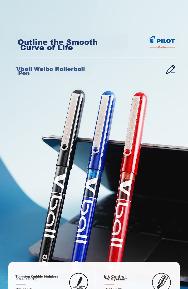 PILOT BL-VB5 Ballpoint Pen with Direct Liquid Ink, Bullet Tip, Gel Pen, Signature Pen, Student Stationery Set, Exam Pen, 0.5mm, Blue, Pack of 12 1