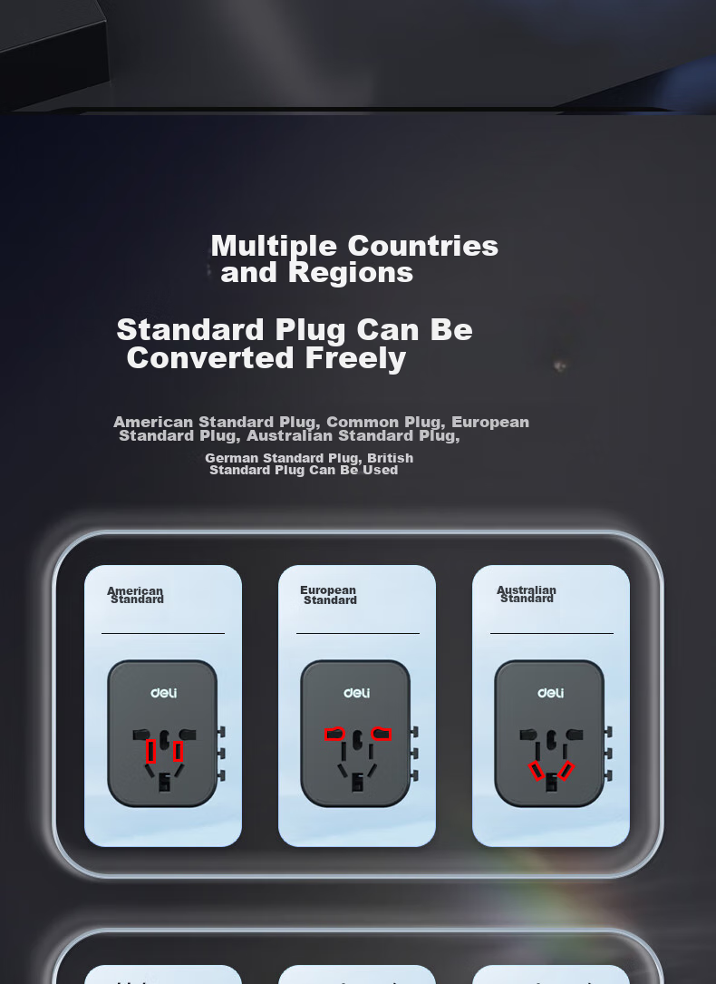 Deli 20W PD Fast Charging Global Travel Adapter/Converter Plug for Multiple Countries / Compatible with US, UK, Australia Standards / 1 to 1 Set + 2A1C Black LU5033 12