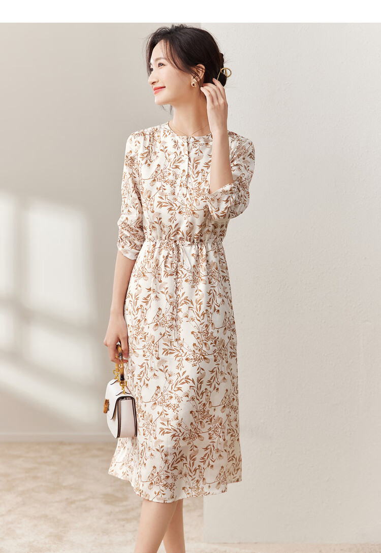 Sentubila New Chinese-Style National Style Dress, Summer Wear, Blue And White Porcelain Print, Elegant Waist-Cinching Slimming Dress, White with Blue Flowers, Size L 13