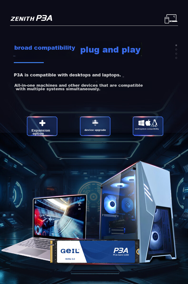 GEIL Jinbang 500GB SSD Solid State Drive, M.2 Interface PCIe 3.0 (NVMe Protocol), Desktop And Laptop Hard Drive, High-Speed 2800MB/S, P3A Series 7