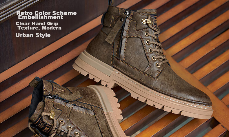 CAMEL Brand Martin Boots, Outdoor Casual Work Boots, British Style Motorcycle Men's Shoes, P14W342602, Khaki, Size 40 6