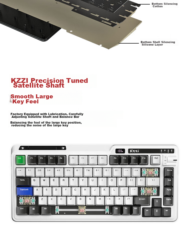 KZZI K75 Mechanical Keyboard Wired Bluetooth Wireless 2.4G Tri-Mode Gasket Structure 82 Keys 75 Layout PBT Keycaps E-Sports Gaming RGB Light Time Machine Edition TTC Flame Purple Switch 8
