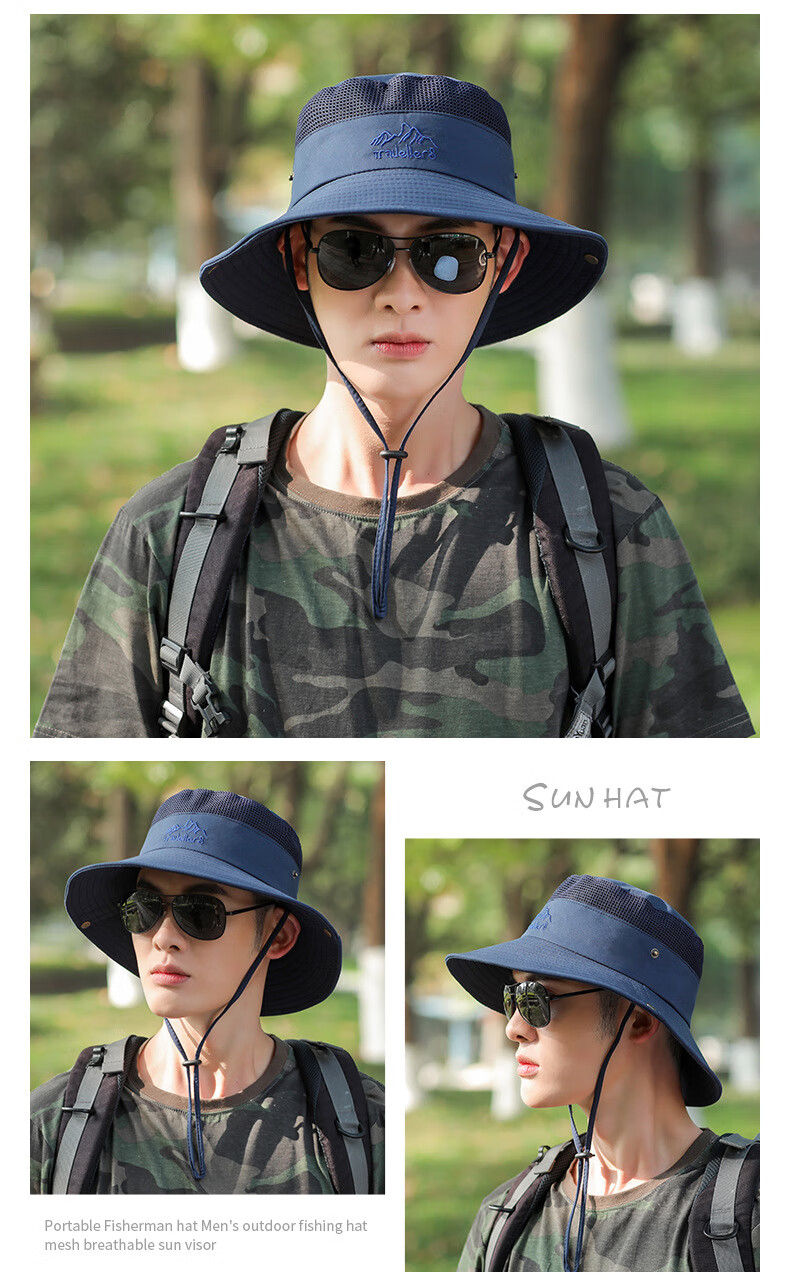 XUEXIMAN Men's Outdoor Fisherman Hat Foldable Sun Hat Fishing Cap for Men 14