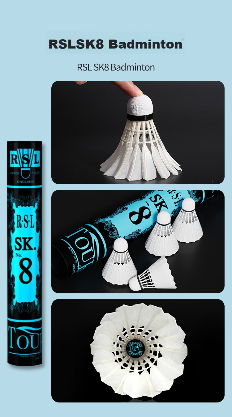RSL Badminton Shuttlecocks, Duck Feather, 12 Per Tube, Durable, Stable Flight, for Competition And Training, SK.7 Size, 1 Tube 9