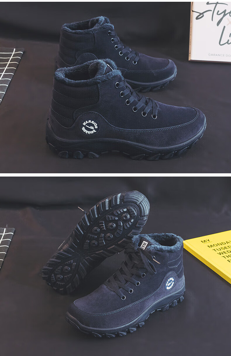 Warrior Official Men's Winter Cotton Shoes 2025 Warm Snow Boots Thickened Fleece Gray Size 44 9