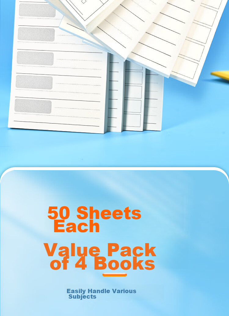 NVV Error Correction Sticky Notes, No-Copy Sheets, 4-Pack Self-Adhesive Memo Pads for Students, Lined Paper for English Vocabulary And Math Exam Error Correction, BL-12 2