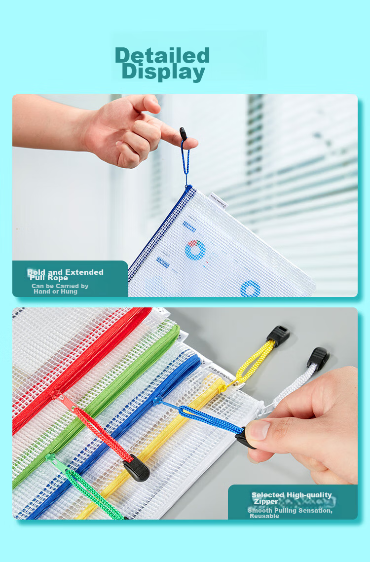 Kingdee A4 Grid Zipper Pouches, Elementary School Transparent Subject Classification Pouches, Subject Classification Exam Paper Stationery Bags, Pack of 10 with Labels 8