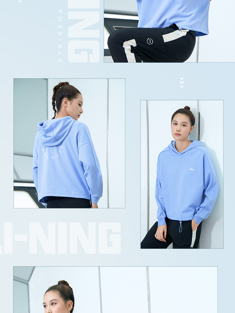 李宁女装卫衣2021健身系列女子宽松套头连帽卫衣awdr360樱花粉6xxl