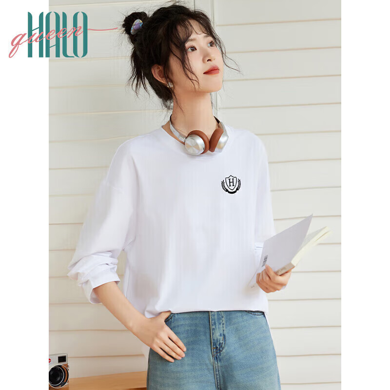 Halo Queen Long-Sleeve T-Shirt for Women, Spring And Autumn Round Neck Letter Print Casual Loose Comfortable Base Shirt Top New Product H143T2010