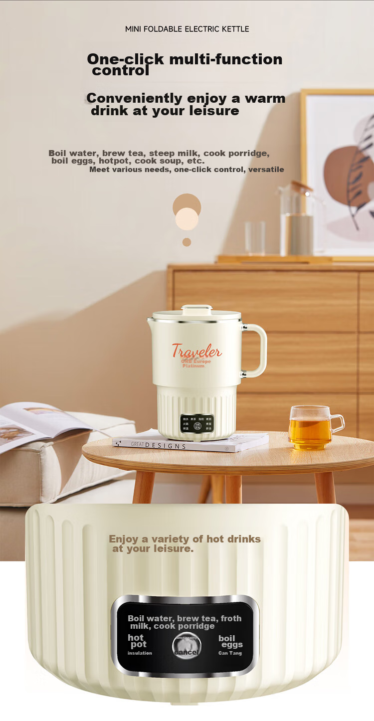 Ouruibo Traveler Mini Folding Electric Kettle, 0.8L, Lightweight And Portable, Ready to Use Or Store, ORB-1523 5