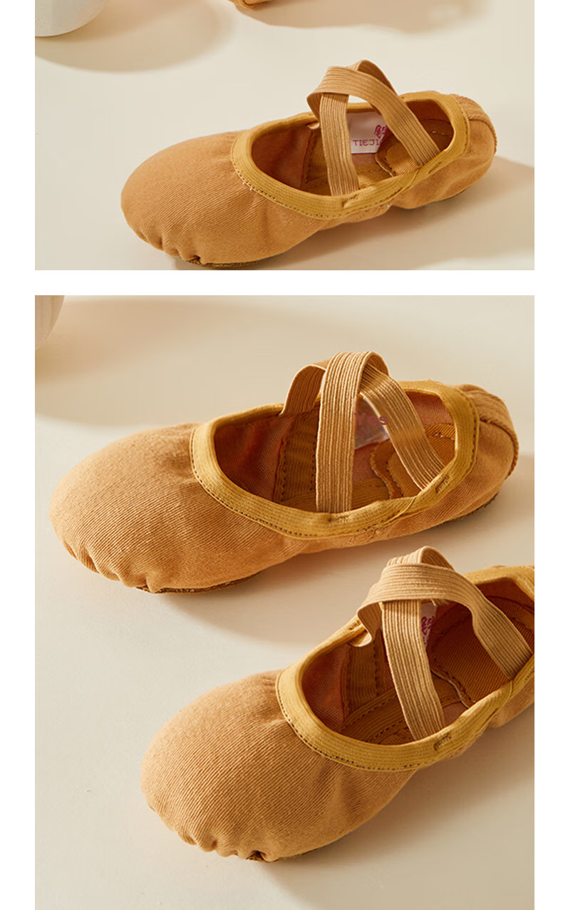 TIEJIAN Dance Shoes, Elastic Fabric Ballet Practice Shoes, Adult Cat Paw Shoes, Children's Chinese Dance And Body Movement Shoes, Camel Color, Size 36 7