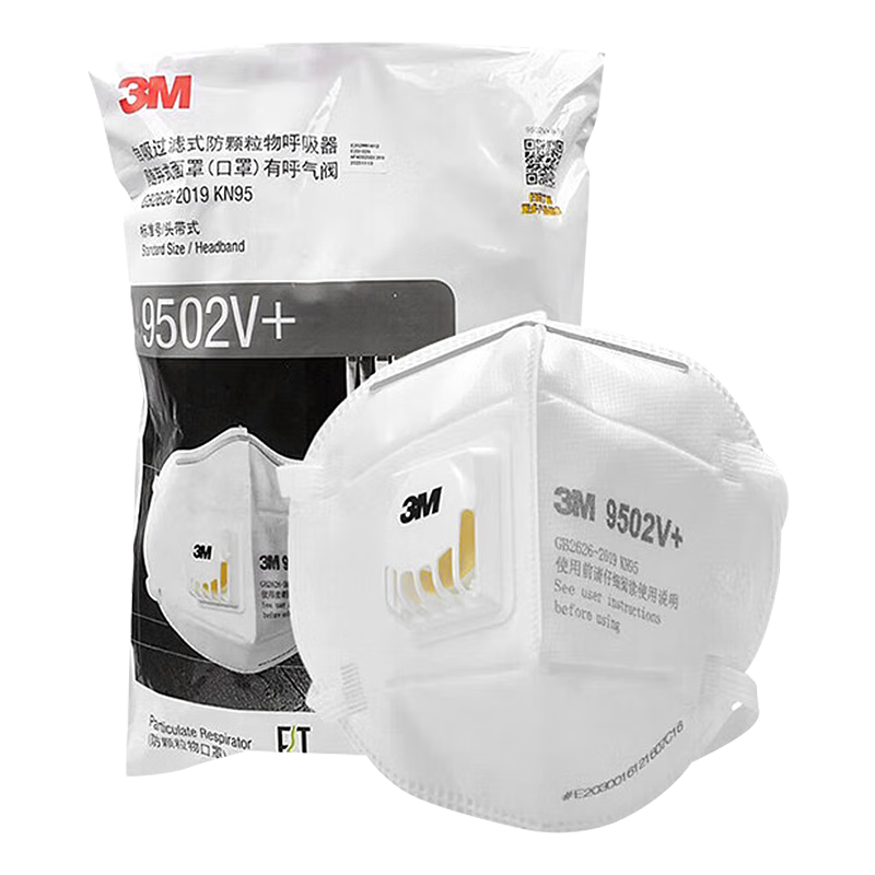 3M KN95 Mask with Valve for Dust, Droplets, Particles And Smog, Knitted Headband Style 9502V+ 25 Pieces/pack