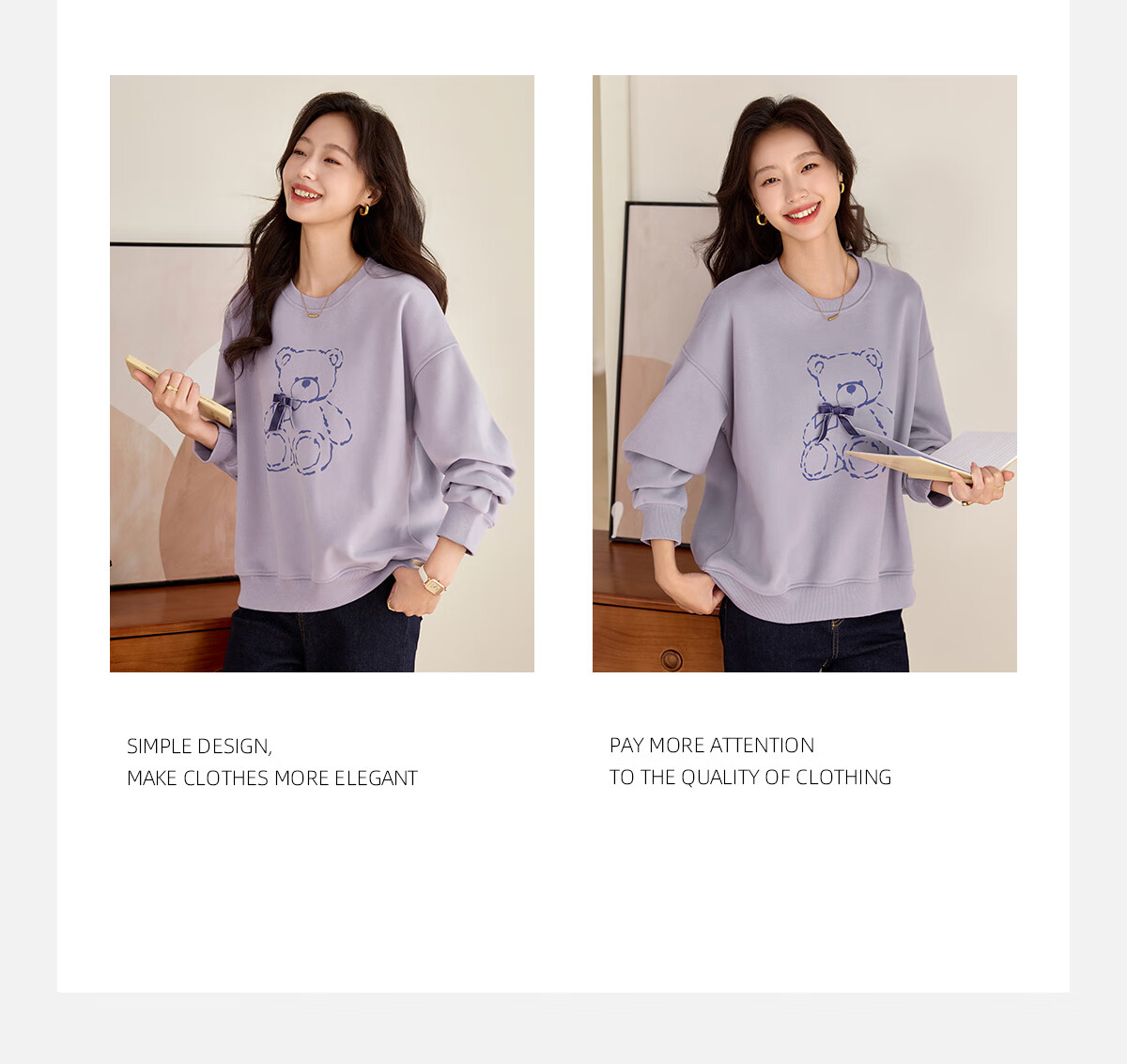PinCai Relaxed Fit Sweatshirt for Women, Solid Color Round Neck Simple Loose Sweatshirt, Fashionable Casual Versatile Top P143W1031 4