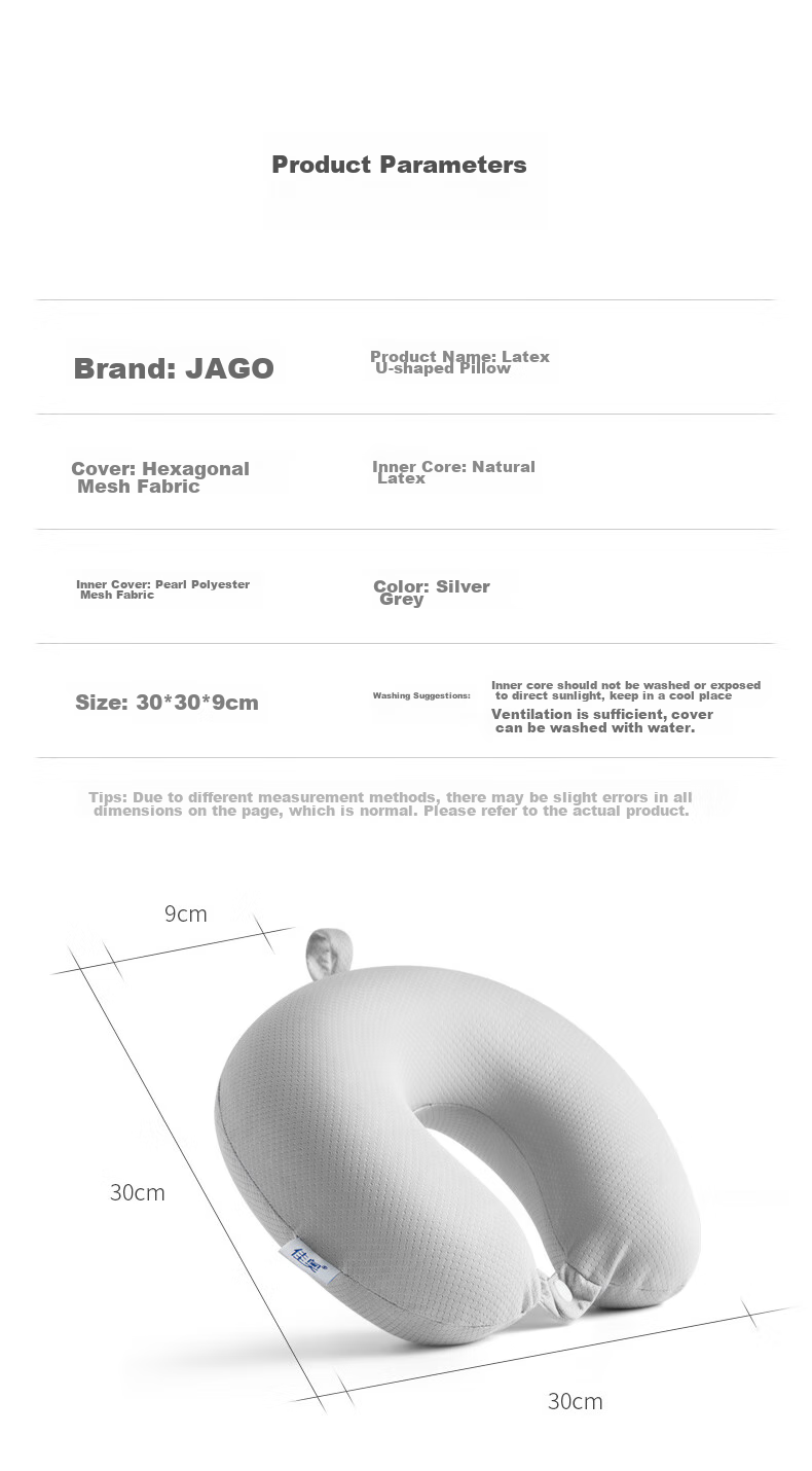 JAGO U-Shaped Pillow, Natural Latex One-Piece Molded Neck Pillow, for Airplane, Car Travel, Office Nap, Cushion Pillow 10