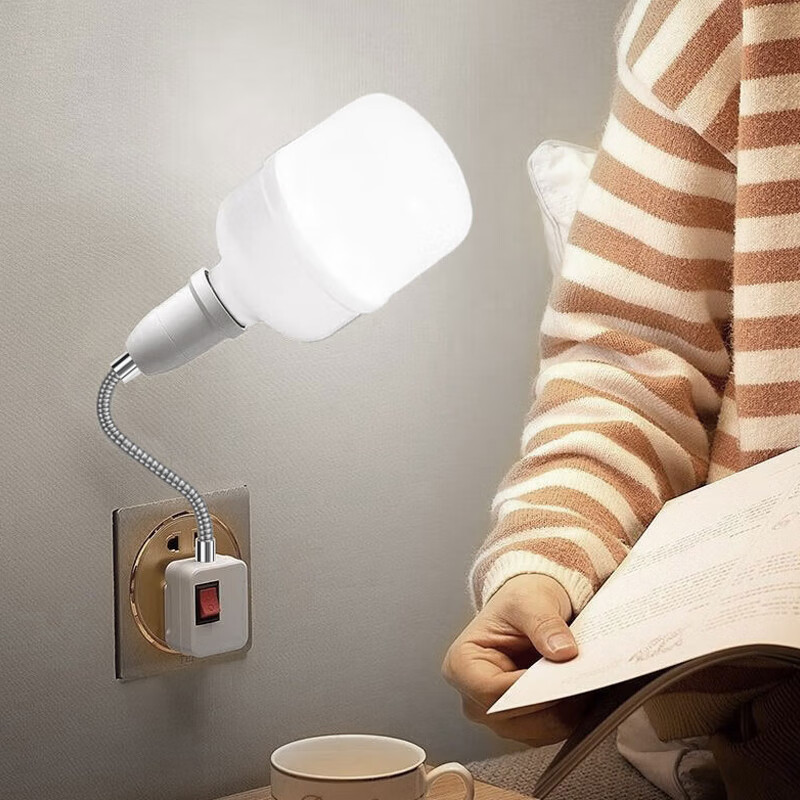 Huans Color Socket Light Super Bright LED Plug-in Indoor Warehouse Workshop Industrial Energy-saving E27 Screw Base Lamp with Three-prong Socket + 40W Bulb White Light