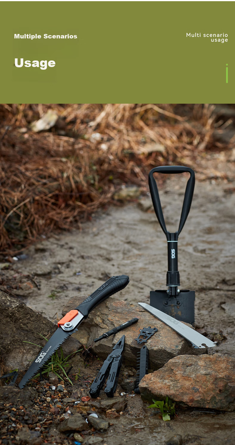 SOG F08N Multifunctional Military Shovel, Outdoor Folding Camping Spade, Car-Mounted Iron Shovel, Military Entrenching Tool, High Carbon Steel, Thickened 3