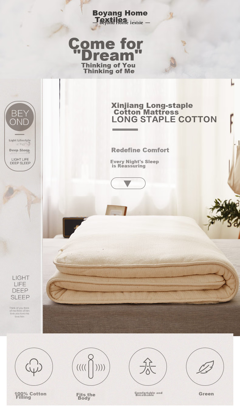 BEYOND Home Textiles, 100% Xinjiang Cotton Thickened Mattress, Double Bed Pad, All-Cotton Quilt, Sleeping Mat, Thickened Version, 1.5 Meters 1