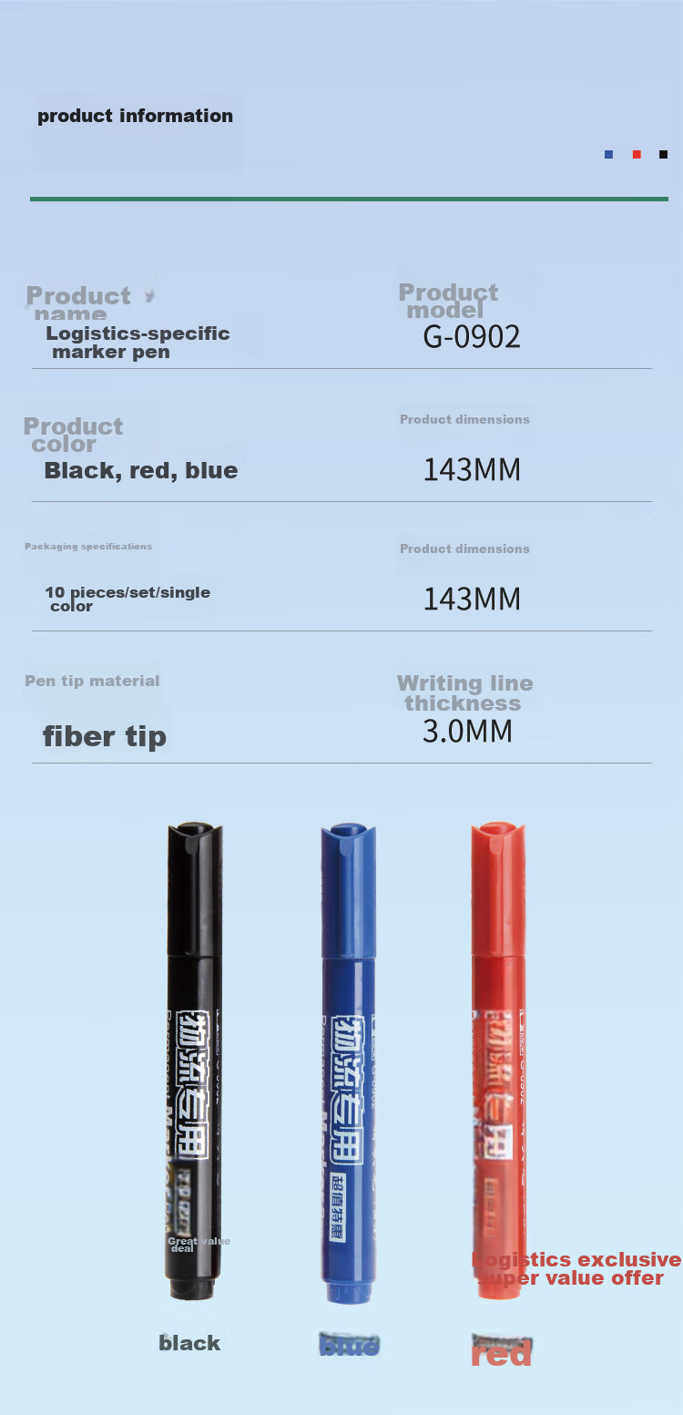 Genvana Single-Tip Oil-Based Marker Pen for Logistics - Black (Pack of 10) G-0902 10
