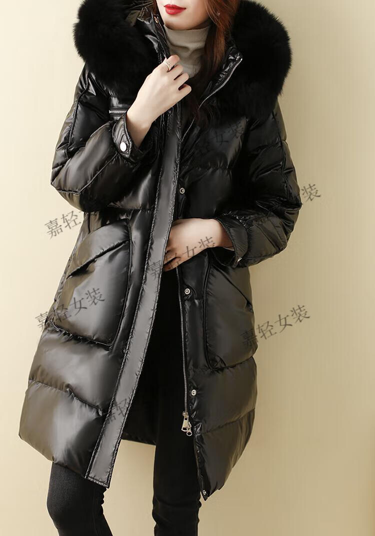 羽绒服女2022加厚哑光亮面羽绒服中长款连帽收腰大毛领外套 奶茶色 s