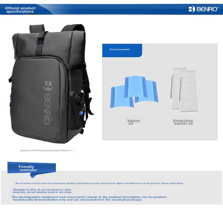 Benro Explorer LN Professional Outdoor Backpack for Photography, Mirrorless And DSLR Camera Bags, Lightweight Travel Storage Protection Portable Multifunctional One-Body Three-Lens Upper And Lower Layer Backpack 15