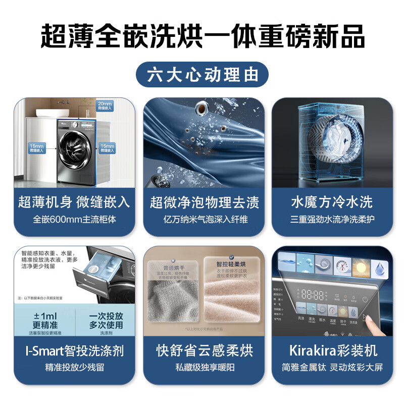 小天鹅（LittleSwan）滚筒洗衣机全自动 纤彩超薄全嵌 小乌梅【TD100RVIC】洗烘一体 超微净泡 大筒径10公斤