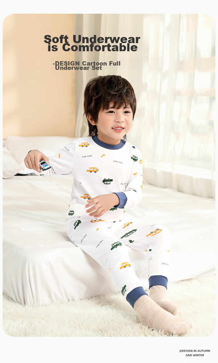 YUZHAOLIN Children's Autumn Underwear Set, Boys And Girls Inner Wear, Pure Cotton Pajamas for Young Kids, Children's Clothing 2