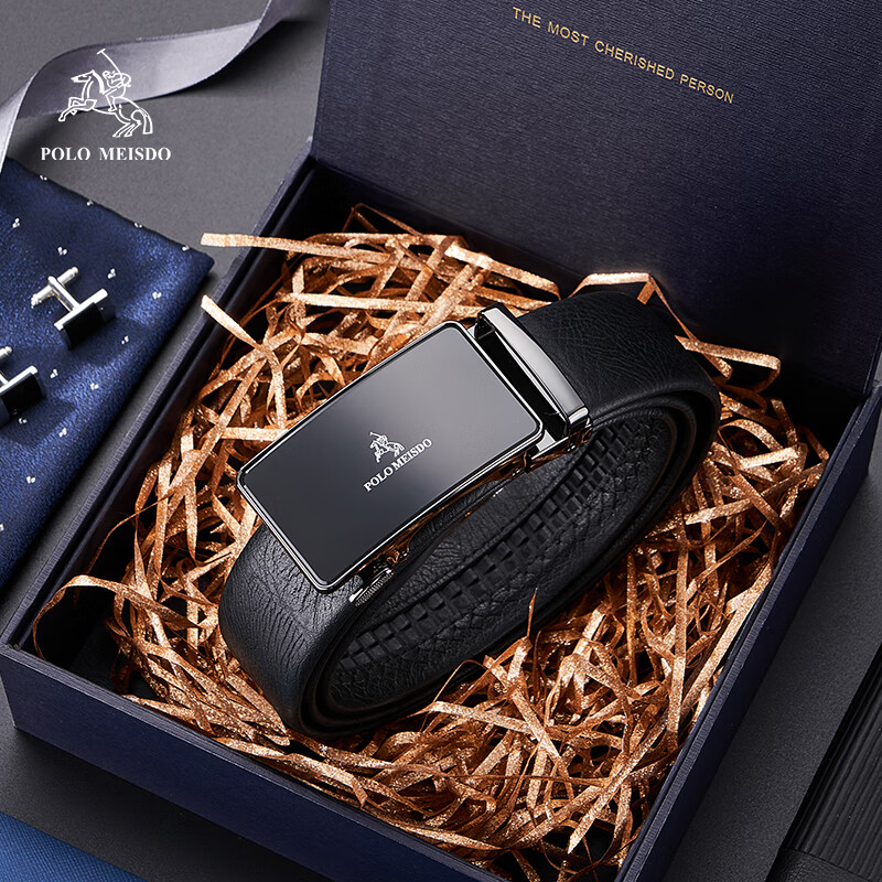 POLOMEISDO Men's Genuine Leather Belt, Self-Operated Belt Gift Box, Birthday Present for Boyfriend, Husband, Father, Practical Gift