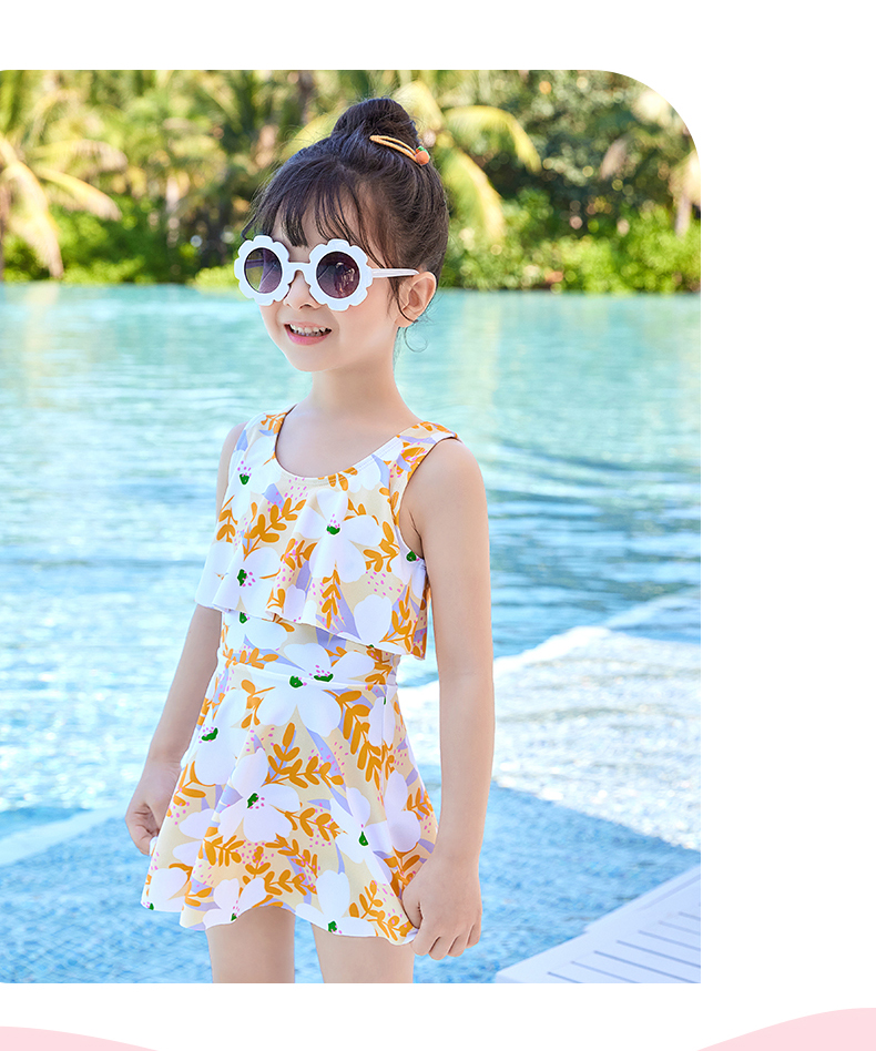 Youyou Children's Swimsuit, Girls' One-Piece Dress Swimwear, for Young And Middle-Aged Children, Hot Spring Swimwear, Five-Piece Set, 32630 Pink And White, Size L 9