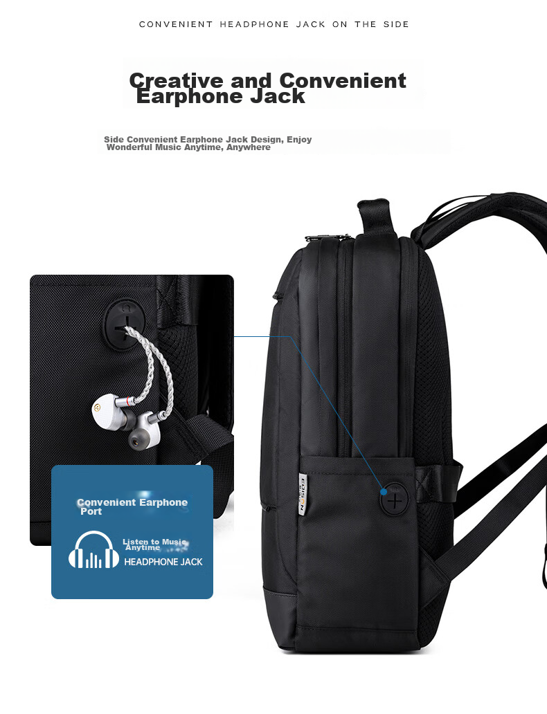 Edison Men's Backpack Business Commute Laptop Bag Large Capacity Water-Resistant Backpack E011-1 Black 5