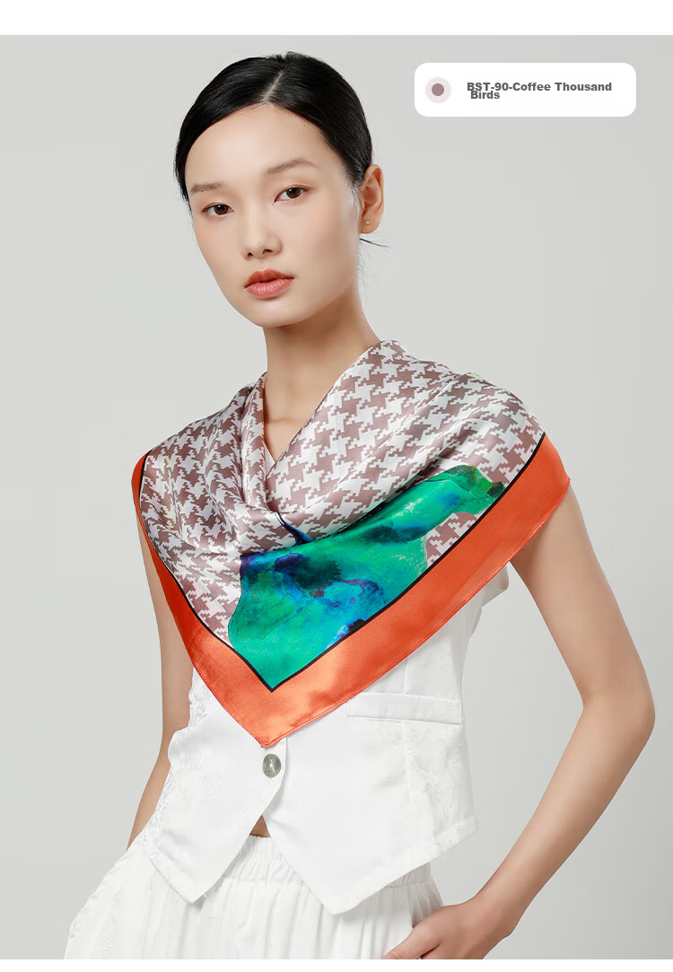 Sijie [Boutique Exclusive] Heavyweight Pure Silk Scarf, 100% Mulberry Silk Large Square Scarf with Print Shawl, Mid-Autumn Festival Gift 14