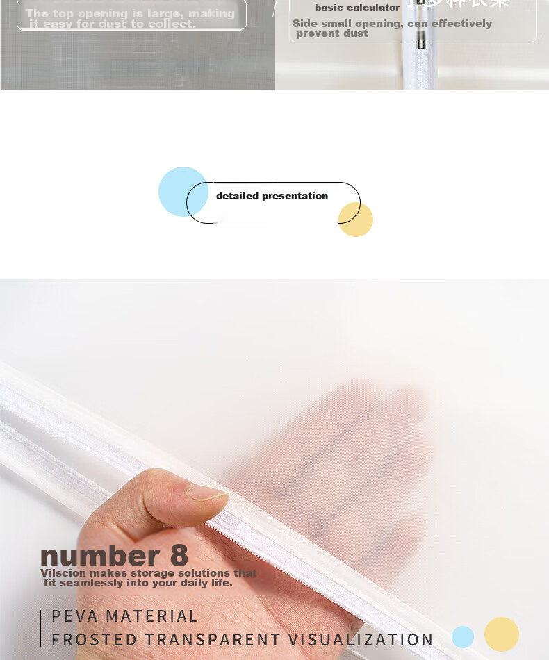 Jicang Dust Cover Hanging Bag, Household Transparent PEVA Garment Storage Bag, Closet Zipper-Style, 3-Pack, 60cm, for Clothes, Coats, And Suits 11