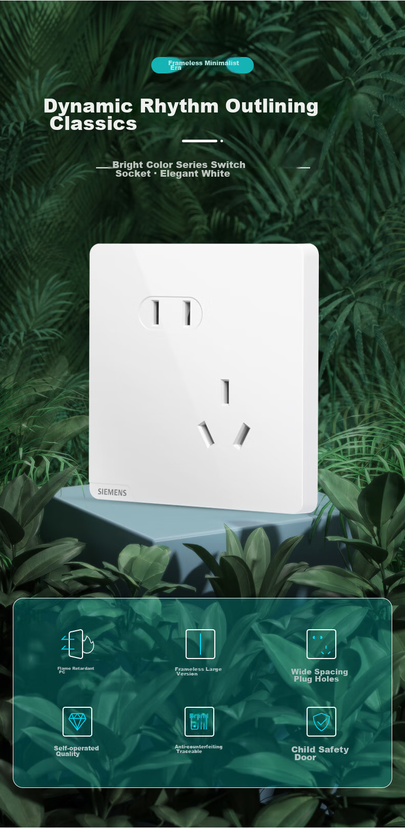 SIEMENS Socket Panel Set Angled Five-Hole 10-Pack 86-Type Concealed Power Socket Bright Elegant White 4