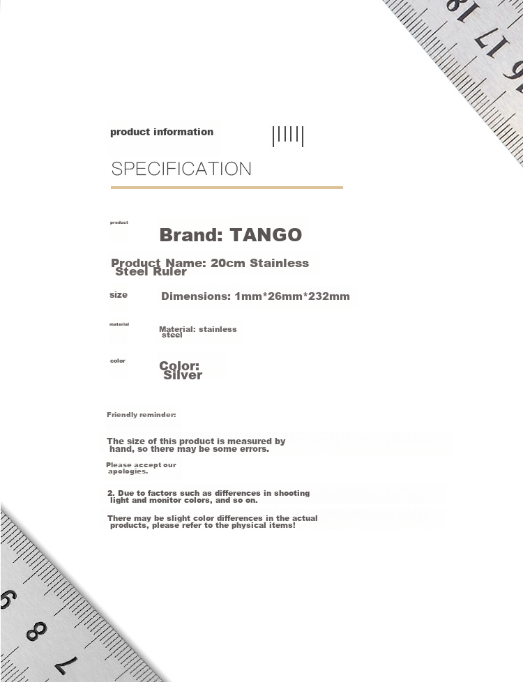 TANGO Office (TANGO) 30cm Stainless Steel Straight Ruler/students' Ruler Double-Sided Scale Measuring Drawing Ruler/tango Series Office Stationery 3
