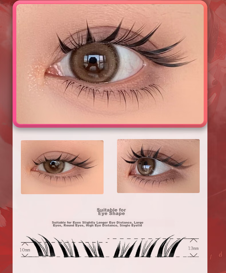 Lishu Fox Series Segmented Natural-Looking Self-Adhesive False Eyelashes for Women, Suda Ji Self-Adhesive Style, 42 Clusters 11