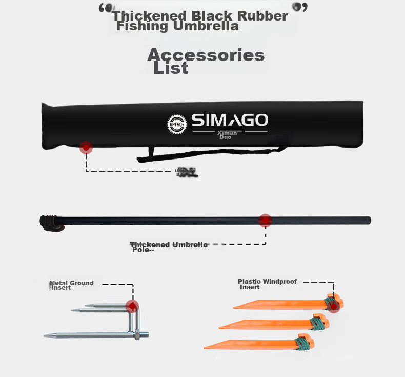 SIMAGO Fishing Umbrella, Sunshade, Rain Protection, UV Protection, Windproof, Multi-Directional Fishing Umbrella, Black Umbrella, 2 Meters 21