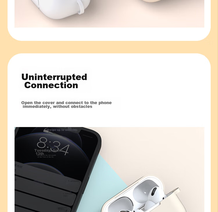 ESCASE AirPods Pro Protective Case, Apple Wireless Bluetooth Earphone Anti-Slip Cover, Shockproof Liquid Silicone Slim Storage Box with Hook, Anti-Fingerprint, Black 4