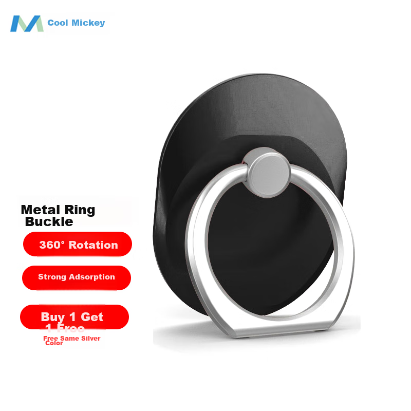 MAIKUQI Phone Ring Holder Stand, Desktop Live Streaming Ultra-Thin Ring Support, Back Support Lazy Phone Holder, Compatible with Apple Huawei Xiaomi, Black + Silver 2 Pieces