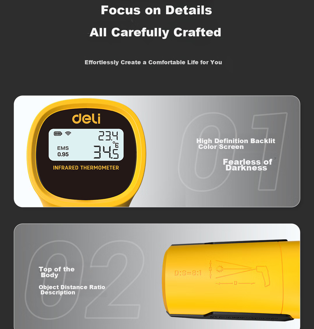 Deli Infrared Thermometer, Industrial High-Precision Temperature Gun, Kitchen Baking Water And Oil Temperature Gu 17