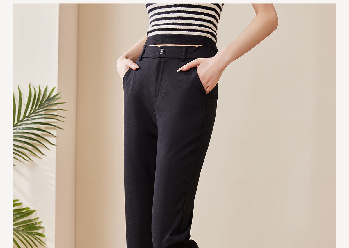 Chushen Women's High-Waisted Straight-Leg Stretch Pants, Casual Nine-Tenths Formal Trousers S131K2164, Size XL 2