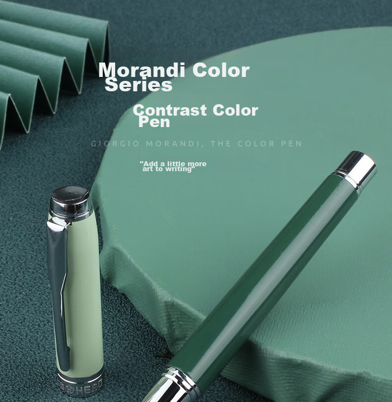 HERO Fountain Pen, Gift Box Morandi Contrasting Color Iridium Gold Fountain Pen, Business Office Neutral Signature Pen Ink Set, Twilight Green Glossy Finish 1