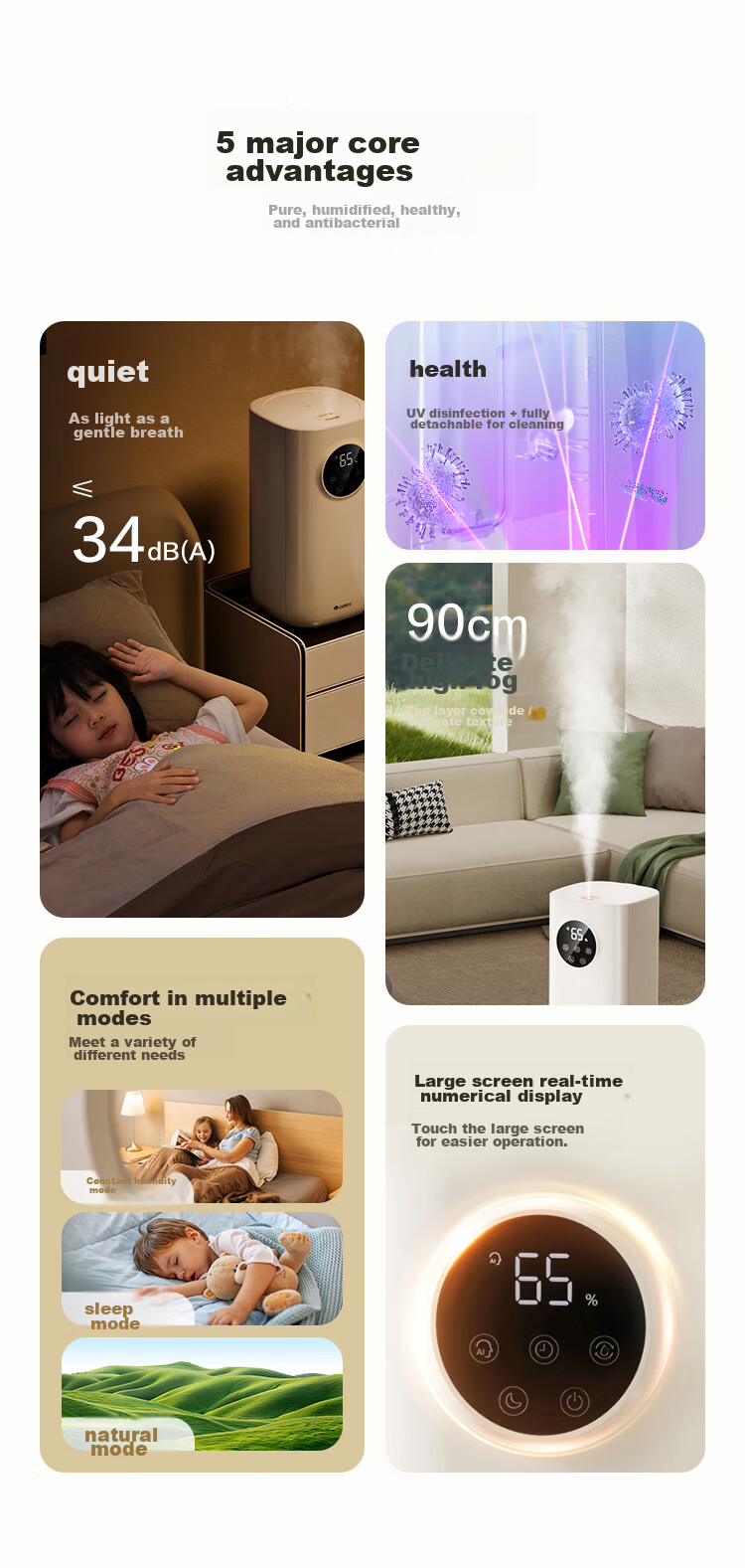 GREE Humidifier for Home Bedroom, Baby And Pregnant Women Bedside, Quiet Antibacterial Air Humidifier, Desktop Or Floor-Standing Office Large Capacity Aromatherapy Mist Generator with Heating Function (62aPro) 4