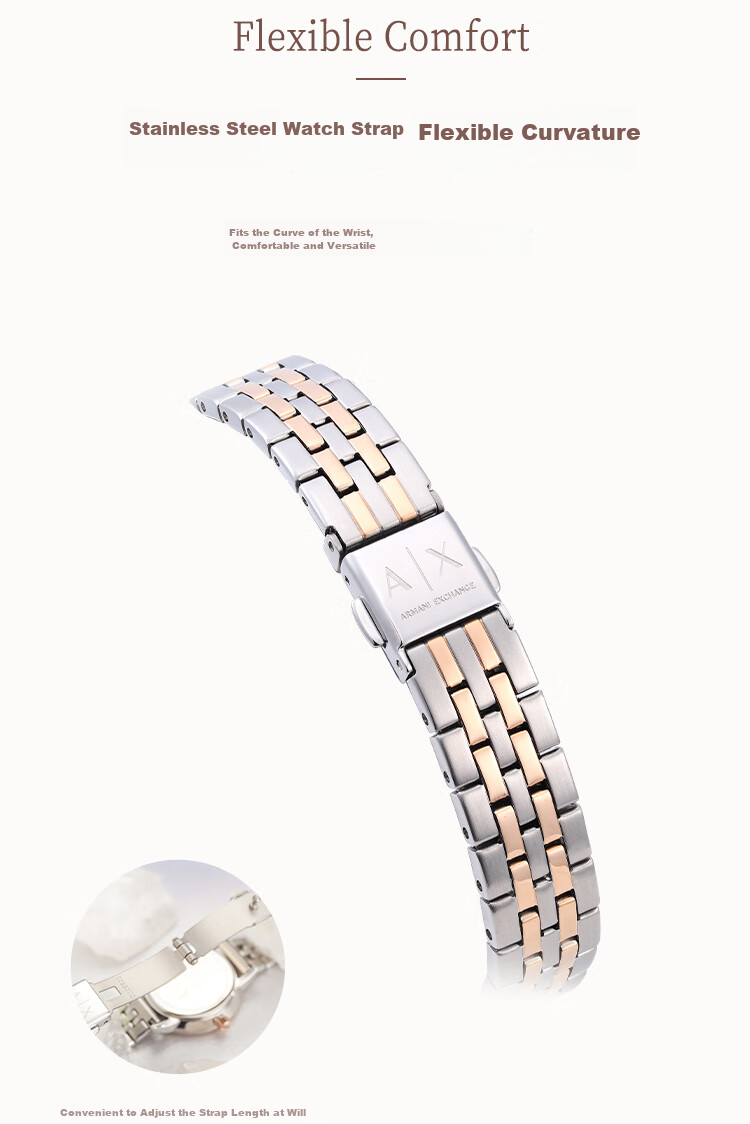 ARMANI EXCHANGE Women's Steel Strap Watch with Diamond Accents, Quartz Movement, Western-Style Wristwatch, Birthday Gift for Girls, AX5542 8