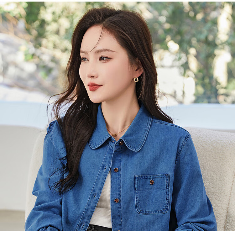 Dme [Vintage Denim Shirt] Spring And Autumn Simple Style Jacket for Women, Loose Long-Sleeve Commuter Shirt, Light Water Blue, M 16