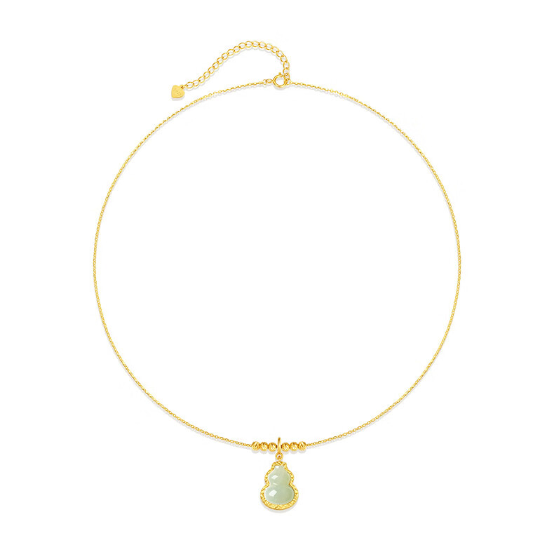 CHOW TAI SENG [Birthday Gift] Flowing Light Fortune Hetian Jade Gourd Necklace, Chinese Style New Chic for Girlfriend 4