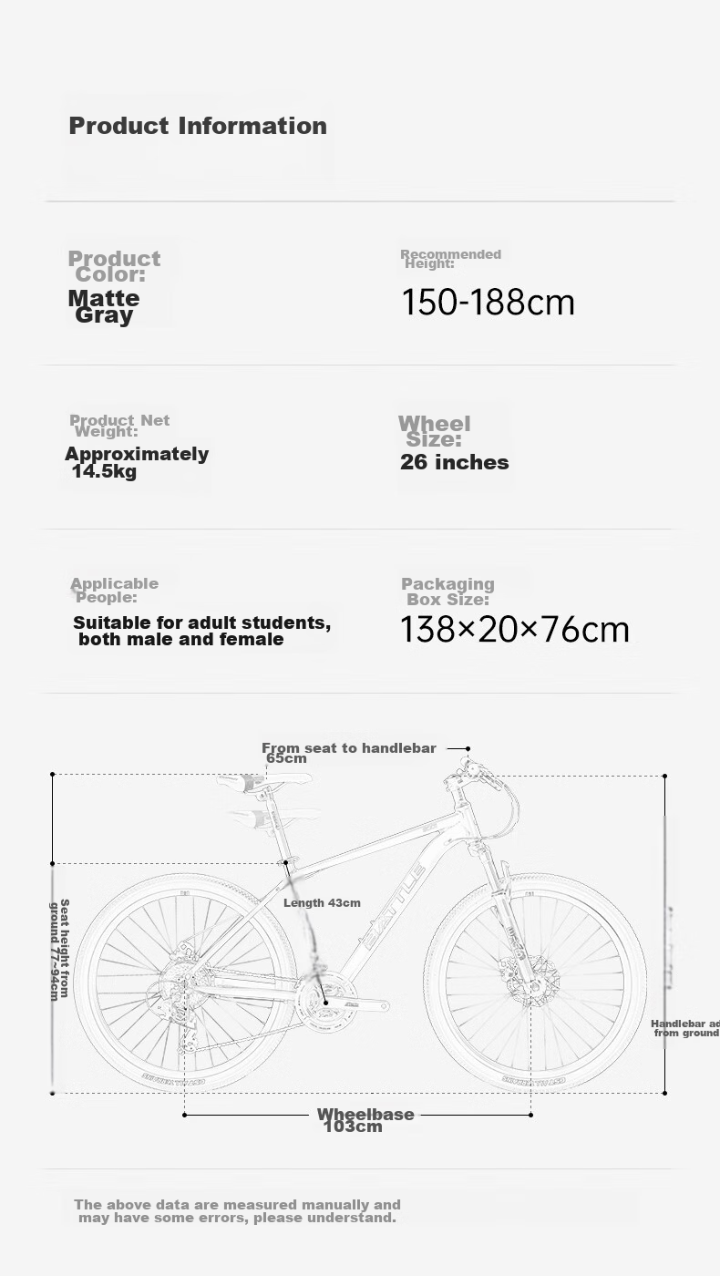 BATTLE Mountain Bike, 26-Inch, Shimano 24-Speed, Hydraulic Disc Brakes, for Men And Women, Adult And Student Use, City And Off-Road Bicycle 8