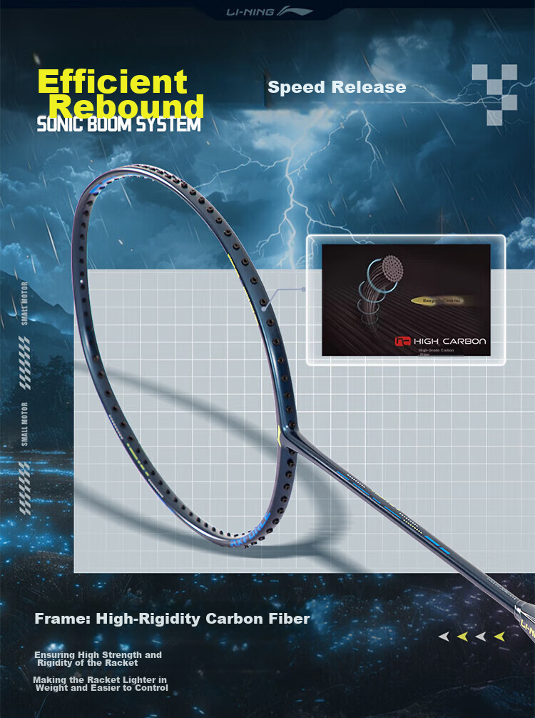 Li-Ning Badminton Racket, Leiting 10, Dark Purple Blue, 5U Unstrung Racket, AYPU109-5 5