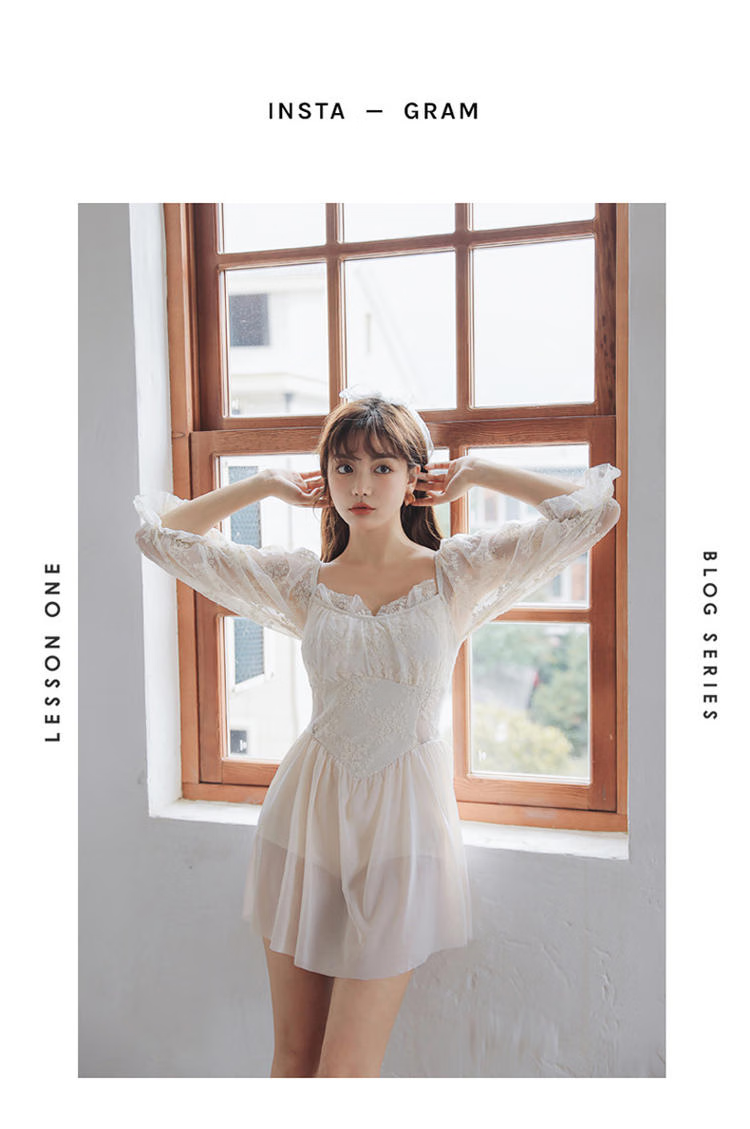 OMOM One-Piece Swimsuit for Women, Tummy Control, Slimming, Conservative Skirt Style, Plus Size, Fairy-Like, Sexy, Korean Style, Body Concealing, Leg-Lengthening Swimwear, White, L (Recommended for 98-118 Jin) 13